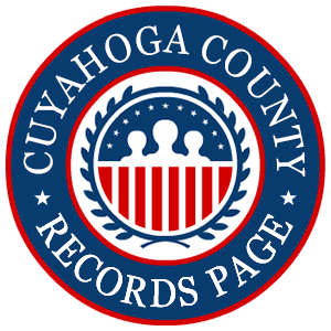 A round red, white, and blue logo with the words 'Cuyahoga County Records Page' for the state of Ohio.