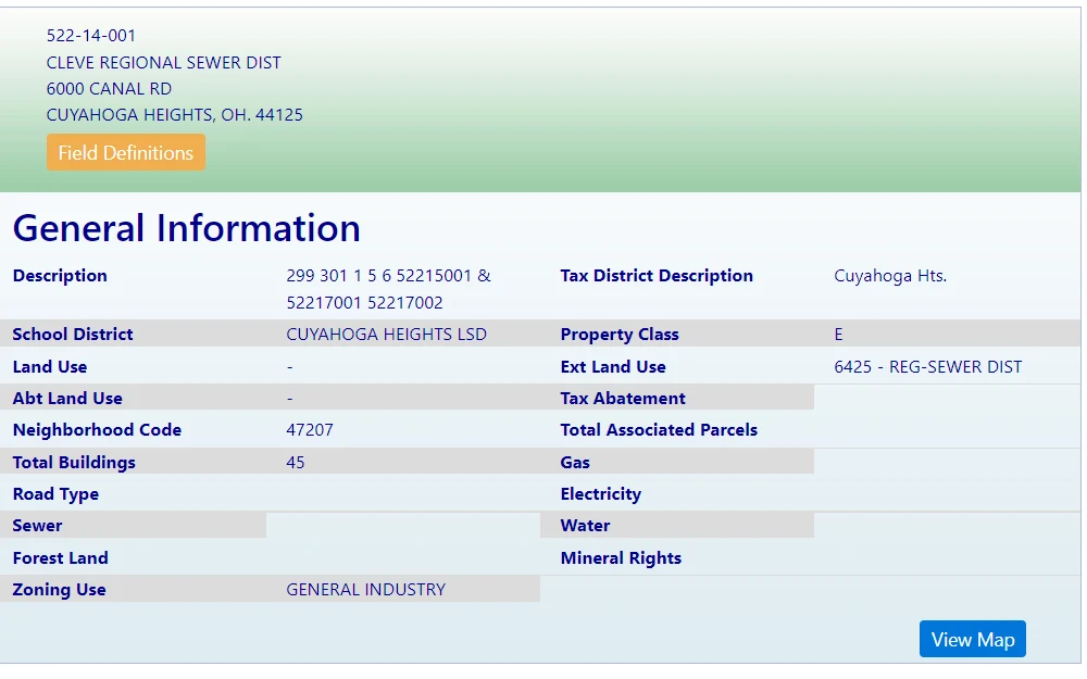 A screenshot of the MyPlace Cuyahoga County Property Records Search tool that can be used to find property records.